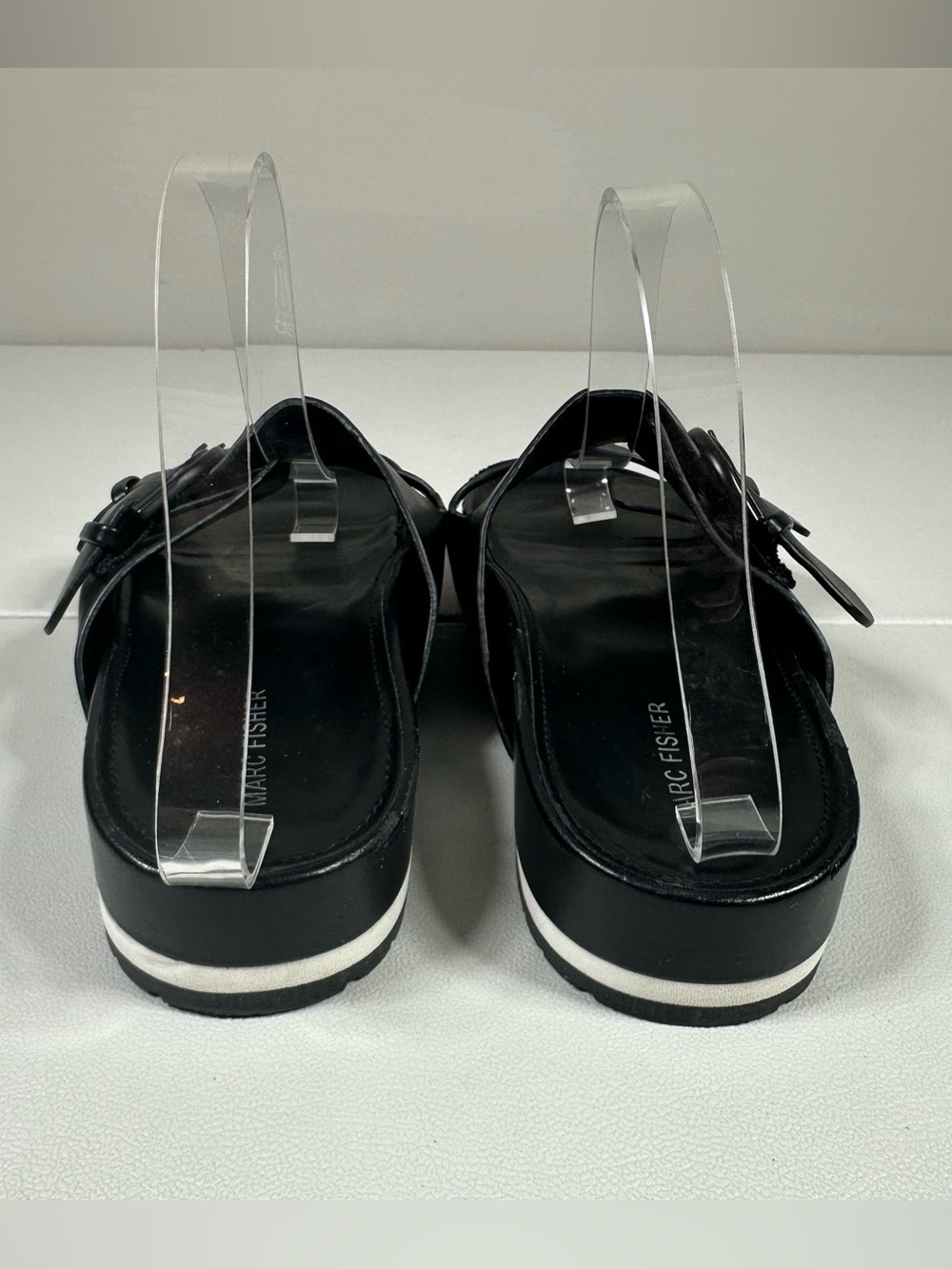 Marc Fisher Vegan Leather Double Buckle Slide Sandals - Picture 9 of 11
